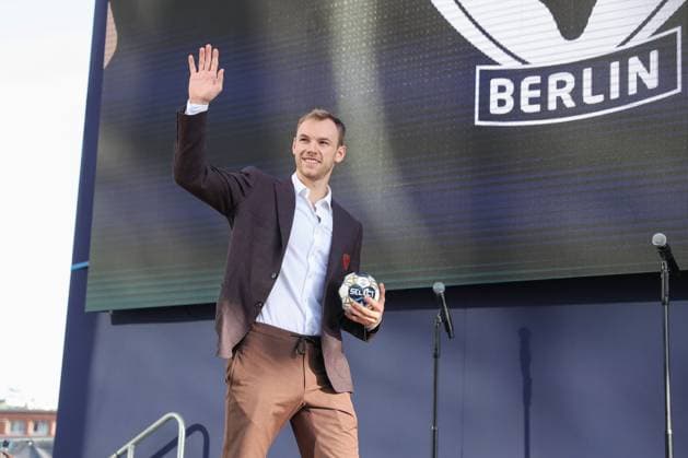 13.06.2025, xgox, Handball, EHF Champions League, Opening Party emspor, v.l. Mathias Gidsel (Berlin, 19) Koeln