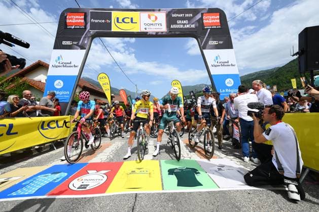 Criterium du Dauphine 2025 Stage 7 VALMEINIER 1800, FRANCE - JUNE 14 : Pogacar Tadej (SLO) of UAE Team Emirates - XRG and Van Der Poel Mathieu (NED) of Alpecin-Deceuninck during stage 7 of the 77th edition of Criterium du Dauphine Libere an UCI World Tour 2.UWT cycling road race stage for Men Elite of 131.6 km with start in Grand-Aigueblanche and finish in Valmeinier 1800 on June 14, 2025 in Valmeinier 1800, France, 14 06 2025 ( Motordriver Kenny Verfaillie - Valmeinier 1800 France  Copyright: xVincentxKalutx