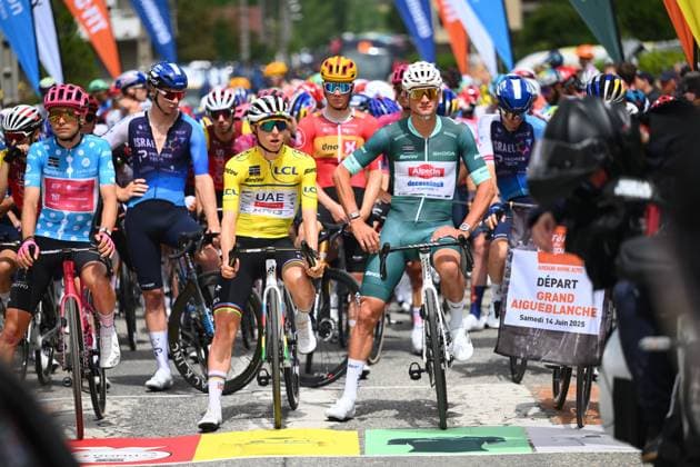 Criterium du Dauphine 2025 Stage 7 VALMEINIER 1800, FRANCE - JUNE 14 : Pogacar Tadej (SLO) of UAE Team Emirates - XRG and Van Der Poel Mathieu (NED) of Alpecin-Deceuninck during stage 7 of the 77th edition of Criterium du Dauphine Libere an UCI World Tour 2.UWT cycling road race stage for Men Elite of 131.6 km with start in Grand-Aigueblanche and finish in Valmeinier 1800 on June 14, 2025 in Valmeinier 1800, France, 14 06 2025 ( Motordriver Kenny Verfaillie - Valmeinier 1800 France  Copyright: xVincentxKalutx