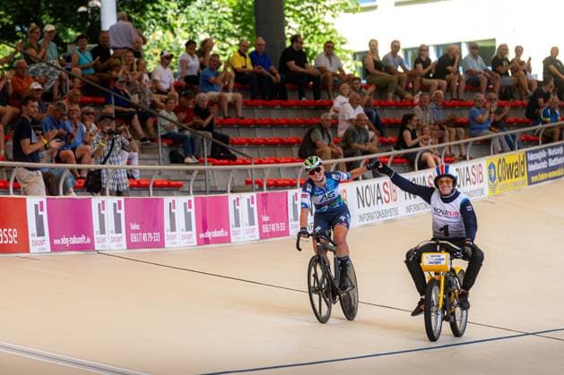 Erfurt , 140625 , Deutsche Meisterschaft Steher & Derny (Finale) im Bild: Derny Frauen Messane Bräutigam mit Schrittmacher Peter Bäuerlein