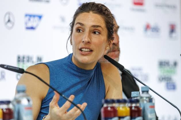 Berlin, 14.06.25, Tennis: ecotrans Ladies Open Berlin im Steffi-Graf-Stadion. Auftakt-PK zur Auslosung Hauptfeld, BERLIN TENNIS OPEN by HYLO. Andrea Petkovic spricht zu den Pressevertretern. Berlin Tennis Open by HYLO 2025