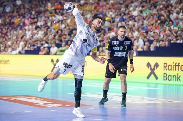 14.06.2025, Handball, Halbfinale TruckScout24 EHF FINAL4, LANXESS arena Köln, Füchse Berlin - HBC Nantes: Valero Rivera Folch (HBC Nantes FRA 07) wirft auf das Tor Nordrhein-Westfalen Deutschland