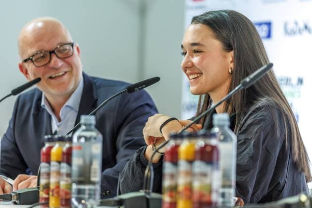 Berlin, 14.06.25, Tennis: ecotrans Ladies Open Berlin im Steffi-Graf-Stadion. Auftakt-PK zur Auslosung Hauptfeld, BERLIN TENNIS OPEN by HYLO. Eva Lys spricht zu den Pressevertretern. Berlin Tennis Open by HYLO 2025
