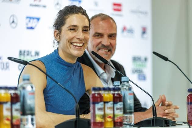 Berlin, 14.06.25, Tennis: ecotrans Ladies Open Berlin im Steffi-Graf-Stadion. Auftakt-PK zur Auslosung Hauptfeld, BERLIN TENNIS OPEN by HYLO. Andrea Petkovic spricht zu den Pressevertretern. Berlin Tennis Open by HYLO 2025