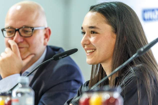 Berlin, 14.06.25, Tennis: ecotrans Ladies Open Berlin im Steffi-Graf-Stadion. Auftakt-PK zur Auslosung Hauptfeld, BERLIN TENNIS OPEN by HYLO. Eva Lys spricht zu den Pressevertretern. Berlin Tennis Open by HYLO 2025