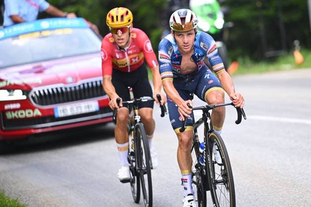 Criterium du Dauphine 2025 Stage 7 VALMEINIER 1800, FRANCE - JUNE 14 : Evenepoel Remco (BEL) of Soudal - Quick Step during stage 7 of the 77th edition of Criterium du Dauphine Libere an UCI World Tour 2.UWT cycling road race stage for Men Elite of 131.6 km with start in Grand-Aigueblanche and finish in Valmeinier 1800 on June 14, 2025 in Valmeinier 1800, France, 14 06 2025 ( Motordriver Kenny Verfaillie - Valmeinier 1800 France  Copyright: xVincentxKalutx