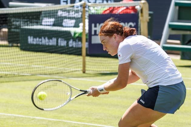 Berlin, 14.06.25, Tennis: ecotrans Ladies Open Berlin im Steffi-Graf-Stadion. Damen, Einzel, Kalinskaya (Russland) - Seidel (Deutschland). Ella Seidel (Deutschland)retourniert einen Ball. Berlin Tennis Open by HYLO 2025