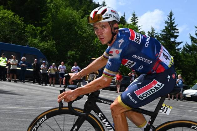 Criterium du Dauphine 2025 Stage 7 VALMEINIER 1800, FRANCE - JUNE 14 : Evenepoel Remco (BEL) of Soudal - Quick Step during stage 7 of the 77th edition of Criterium du Dauphine Libere an UCI World Tour 2.UWT cycling road race stage for Men Elite of 131.6 km with start in Grand-Aigueblanche and finish in Valmeinier 1800 on June 14, 2025 in Valmeinier 1800, France, 14 06 2025 ( Motordriver Kenny Verfaillie - Valmeinier 1800 France  Copyright: xVincentxKalutx