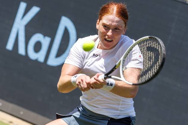 Berlin, 14.06.25, Tennis: ecotrans Ladies Open Berlin im Steffi-Graf-Stadion. Damen, Einzel, Kalinskaya (Russland) - Seidel (Deutschland). Ella Seidel (Deutschland)retourniert einen Ball. Berlin Tennis Open by HYLO 2025