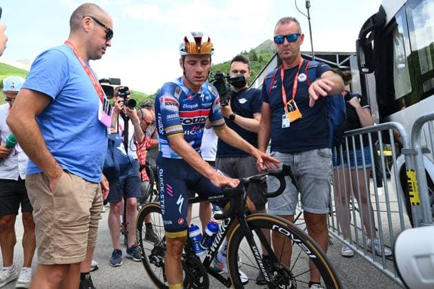 Criterium du Dauphine 2025 Stage 7 VALMEINIER 1800, FRANCE - JUNE 14 : Evenepoel Remco (BEL) of Soudal - Quick Step during stage 7 of the 77th edition of Criterium du Dauphine Libere an UCI World Tour 2.UWT cycling road race stage for Men Elite of 131.6 km with start in Grand-Aigueblanche and finish in Valmeinier 1800 on June 14, 2025 in Valmeinier 1800, France, 14 06 2025 ( Motordriver Kenny Verfaillie - Valmeinier 1800 France  Copyright: xVincentxKalutx