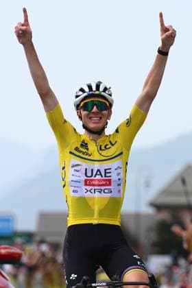 Criterium du Dauphine 2025 Stage 7 VALMEINIER 1800, FRANCE - JUNE 14 : Pogacar Tadej (SLO) of UAE Team Emirates - XRG wins the stage 7 of the 77th edition of Criterium du Dauphine Libere an UCI World Tour 2.UWT cycling road race stage for Men Elite of 131.6 km with start in Grand-Aigueblanche and finish in Valmeinier 1800 on June 14, 2025 in Valmeinier 1800, France, 14 06 2025 ( Motordriver Kenny Verfaillie - Valmeinier 1800 France  Copyright: xVincentxKalutx