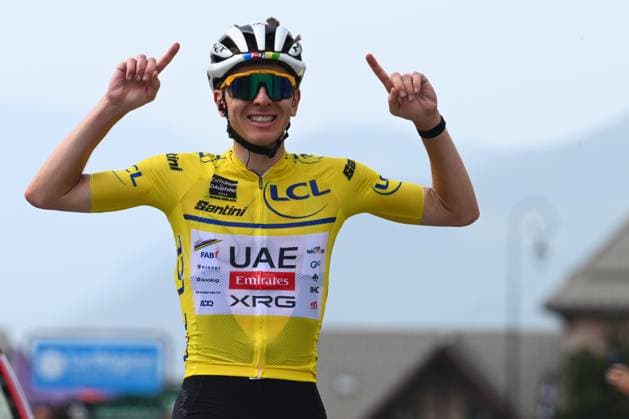 Criterium du Dauphine 2025 Stage 7 VALMEINIER 1800, FRANCE - JUNE 14 : Pogacar Tadej (SLO) of UAE Team Emirates - XRG wins the stage 7 of the 77th edition of Criterium du Dauphine Libere an UCI World Tour 2.UWT cycling road race stage for Men Elite of 131.6 km with start in Grand-Aigueblanche and finish in Valmeinier 1800 on June 14, 2025 in Valmeinier 1800, France, 14 06 2025 ( Motordriver Kenny Verfaillie - Valmeinier 1800 France  Copyright: xVincentxKalutx