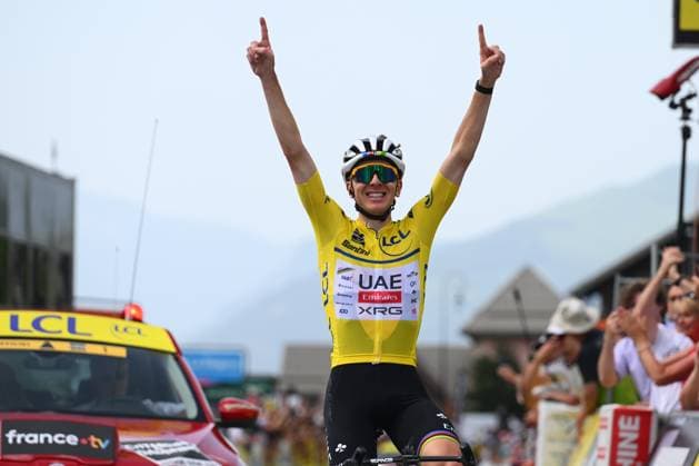Criterium du Dauphine 2025 Stage 7 VALMEINIER 1800, FRANCE - JUNE 14 : Pogacar Tadej (SLO) of UAE Team Emirates - XRG wins the stage 7 of the 77th edition of Criterium du Dauphine Libere an UCI World Tour 2.UWT cycling road race stage for Men Elite of 131.6 km with start in Grand-Aigueblanche and finish in Valmeinier 1800 on June 14, 2025 in Valmeinier 1800, France, 14 06 2025 ( Motordriver Kenny Verfaillie - Valmeinier 1800 France  Copyright: xVincentxKalutx