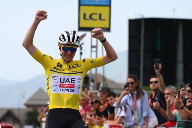 Criterium du Dauphine 2025 Stage 7 VALMEINIER 1800, FRANCE - JUNE 14 : Pogacar Tadej (SLO) of UAE Team Emirates - XRG wins the stage 7 of the 77th edition of Criterium du Dauphine Libere an UCI World Tour 2.UWT cycling road race stage for Men Elite of 131.6 km with start in Grand-Aigueblanche and finish in Valmeinier 1800 on June 14, 2025 in Valmeinier 1800, France, 14 06 2025 ( Motordriver Kenny Verfaillie - Valmeinier 1800 France  Copyright: xVincentxKalutx