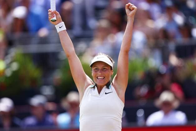 HSBC Tennis Championships, Day Six, Semi Finals, Queens Club, London, UK - 14 Jun 2025 Tatjana Maria (GER) celebrates reaching the final with a win against Madison Keys in the 2025 HSBC Championships at Queens Club London Queens Club London GBR, UK NEWSPAPERS OUT Copyright: xMarkxGreenwoodx
