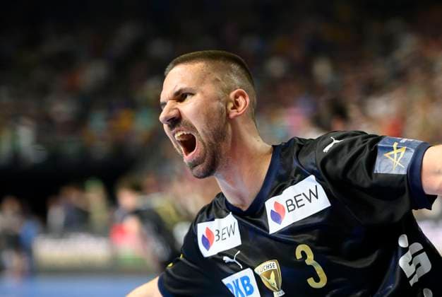 Jubel Fabian WIEDE (B) Handball Champions League Final Four 2025, Halbfinale, Fuechse Berlin (B) - HBC Nantes (NAN), am 14.06.2025 in Koeln Deutschland. Â