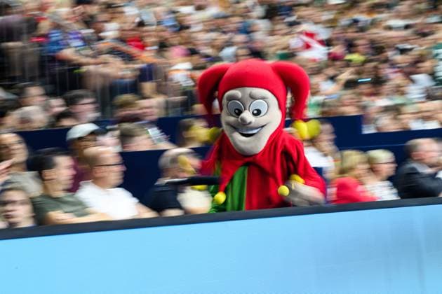 COLOGNE, GERMANY - 14 JUNE, 2025: mascot Magdeburg - The match of TruckScout24 EHF FINAL4 Fuchse Berlin vs HBC Nantes at Lanxess Arena.  Copyright: xVITALIIxKLIUIEVx