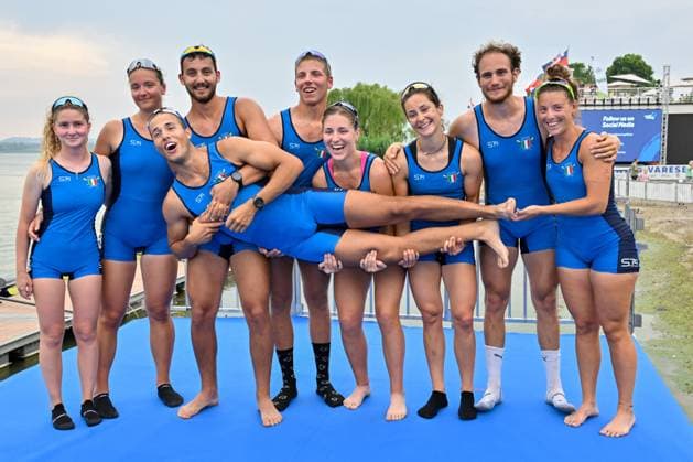 Bilder des Jahres 2025, Sport 06 Juni Sport Themen der Woche KW24 Sport Bilder des Tages Mixed Eight - Linda De Filippis Alice Gnatta Susanna Pedrola Guglielmo Melegari Emilio Pappalettera Simone Pappalepore Andrea Licatalosi Giulia Orefice Cov Alessandra Faella (ITA) .- 3Â° Classified during World Rowing Cup, Canoying race in Varese, Italy, June 14 2025  Copyright: xDaniloxVigo IPAxSportx xipa-agency.netx xx IPA_59045922 IPA_Agency_IPA59045922