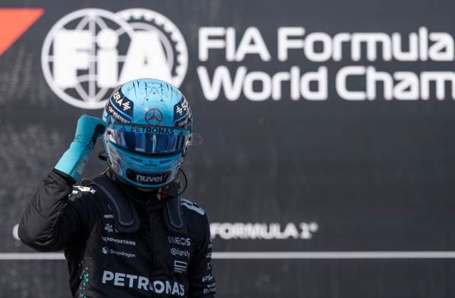 June 14, 2025, Montreal, Qc, CANADA: Mercedes driver George Russell, of the United Kingdom, celebrates after taking the pole in the qualifying session at the Canadian Grand Prix Saturday, June 14, 2025 in Montreal. Canada News - June 14, 2025  - ZUMAc35_ 20250614_zaf_c35_121 Copyright: xChristinnexMuschix