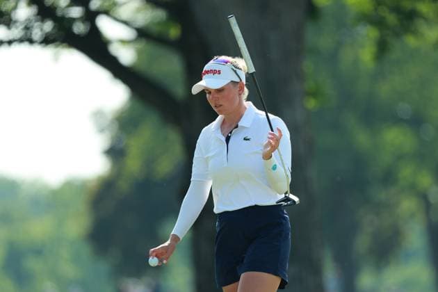 Meijer LPGA, Golf Damen Classic BELMONT, MICHIGAN-JUNE 14: Nanna Koerstz Madsen of Denmark reacts to her putt on the 17th green during the third round of the Meijer LPGA Classic for Simply Give golf tournament at Blythefield Country Club in Belmont, MI, USA Saturday, June 14, 2025. Belmont Michigan United States  Copyright: xJorgexLemusx originalFilename:lemus-meijerlp250614_npp1x.jpg