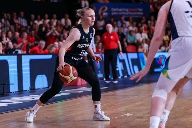 Basketball Damen Testspiel: Belgien-Deutschland; 14.06.2025 Jessika Schiffer (Deutschland, 55) am Ball Basketball Damen Testspiel: Belgien-Deutschland; Oostende, Coretec Dôme am 14.06.2025 Copyright: xBEAUTIFULxSPORTS Freisenx