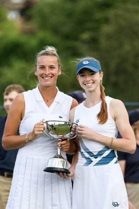 Ilkley Tennis Club, England, June 14th 2025: Isabelle Haverlag and Simona Waltert after the WTA, Tennis Damen 125 Lexus Ilkley Open doubles final match with Vitalia Diatchenko and Eden Silva with the winners? trophy at Ilkley Tennis Club in Ilkley, England on June 14th 2025. (Sean Chandler SPP) Copyright: xSeanxChandlerx xSPPx spp-en-SeChSp-WTA 125 Lexus Ilkley Open Doubles Final Ilkley Tennis Club-22F5A2160