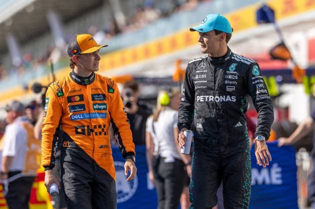George Russell (Mercedes-AMG Petronas F1 Team, Großbritannien, 63) und Oscar Piastri (McLaren Formula 1 Team, Australien 81), CAN, Formel 1 Weltmeisterschaft, Grand Prix von Kanada, Circuit Gilles Villeneuve, Qualifying, Saison 2025, 14.06.2025 CAN, Formel 1 Weltmeisterschaft, Grand Prix von Kanada, Circuit Gilles Villeneuve, Qualifying, Saison 2025, 14.06.2025 Montreal Copyright: xEibner-Pressefoto MarcelxFischerx EP_MFI
