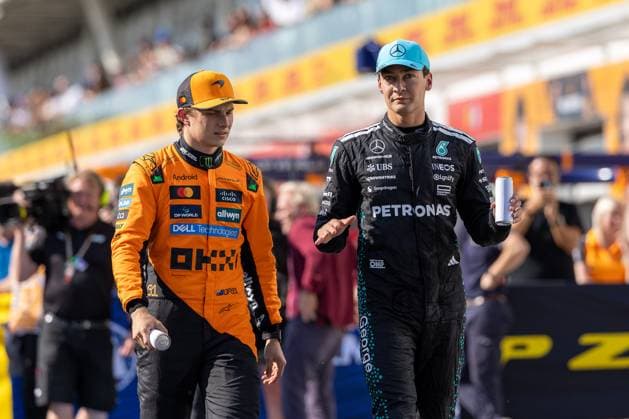 George Russell (Mercedes-AMG Petronas F1 Team, Großbritannien, 63) und Oscar Piastri (McLaren Formula 1 Team, Australien 81), CAN, Formel 1 Weltmeisterschaft, Grand Prix von Kanada, Circuit Gilles Villeneuve, Qualifying, Saison 2025, 14.06.2025 CAN, Formel 1 Weltmeisterschaft, Grand Prix von Kanada, Circuit Gilles Villeneuve, Qualifying, Saison 2025, 14.06.2025 Montreal Copyright: xEibner-Pressefoto MarcelxFischerx EP_MFI