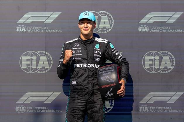 George Russell (Mercedes-AMG Petronas F1 Team, Großbritannien, 63) Pole Position, CAN, Formel 1 Weltmeisterschaft, Grand Prix von Kanada, Circuit Gilles Villeneuve, Qualifying, Saison 2025, 14.06.2025 CAN, Formel 1 Weltmeisterschaft, Grand Prix von Kanada, Circuit Gilles Villeneuve, Qualifying, Saison 2025, 14.06.2025 Montreal Copyright: xEibner-Pressefoto MarcelxFischerx EP_MFI