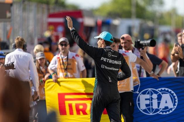 George Russell (Mercedes-AMG Petronas F1 Team, Großbritannien, 63) Pole Position, CAN, Formel 1 Weltmeisterschaft, Grand Prix von Kanada, Circuit Gilles Villeneuve, Qualifying, Saison 2025, 14.06.2025 CAN, Formel 1 Weltmeisterschaft, Grand Prix von Kanada, Circuit Gilles Villeneuve, Qualifying, Saison 2025, 14.06.2025 Montreal Copyright: xEibner-Pressefoto MarcelxFischerx EP_MFI