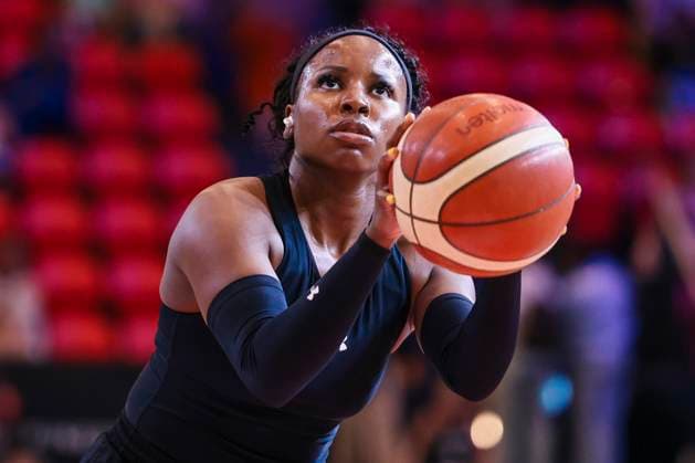 Basketball Damen Testspiel: Belgien-Deutschland; 14.06.2025 Alexis Peterson (Deutschland, 1) Basketball Damen Testspiel: Belgien-Deutschland; Oostende, Coretec Dôme am 14.06.2025 Copyright: xBEAUTIFULxSPORTS Freisenx