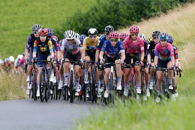 TDS Women Ginia Caluori, Marlen Reusser und Kristen Faulkner 15.06.2025 Kuessnacht, SCHWEIZ, Tour de Suisse Women 4.Etappe Kuessnacht - Kuessnacht vl. Mary Fisher - Black, Ginia Caluori, Marlen Reusser und Kristen Faulkner im Aufstieg zum Michaelskreuz
