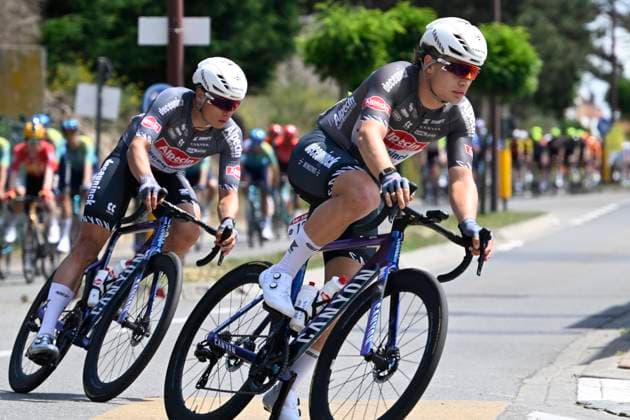Elfstedenronde 2025 Cycling Race BRUGGE, BELGIUM - JUNE 15 : Plowright Jensen (AUS) of Alpecin - Deceuninck during the 43th edition of Elfstedenronde an UCI Class 1.1 one day cycling road race for Men Elite of 196 km with start in Brugge and finish in Brugge on June 15, 2025 in Brugge, Belgium, 15 06 2025 ( Motordriver Guy De Vuyst - Brugge Belgium  Copyright: xNicoxVereeckenx