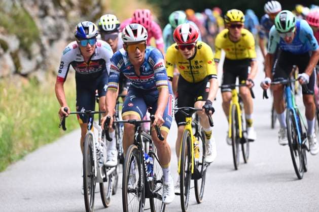 Criterium du Dauphine 2025 Stage 8 VAL-CENIS PLATEAU DU MONT-CENIS, FRANCE - JUNE 15 : Evenepoel Remco (BEL) of Soudal - Quick Step, Van Gils Maxim (BEL) of Red Bull - BORA - Hansgrohe, Vingegaard Jonas (DEN) of Team Visma - Lease a Bike during stage 8 of the 77th edition of Criterium du Dauphine Libere an UCI World Tour 2.UWT cycling road race stage for Men Elite of 133.3 km with start in Val-d Arc and finish in Val-Cenis Plateau du Mont-Cenis on June 15, 2025 in Val-Cenis Plateau du Mont-Cenis, France, 15 06 2025 ( Motordriver Kenny Verfaillie - Val-Cenis Plateau du Mont-Cenis France  Copyright: xVincentxKalutx