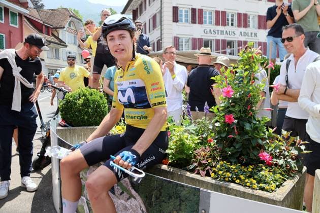 15.06.2025 Schweiz, Tour de Suisse Women 4.Eutappe Kuessnacht SZ. - Kuessnacht SZ,Bild : Bild : Gesamtsiegerin Marlen Reusser (SUI) Team Movistar am Ziel Aktion..
