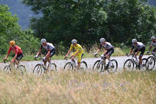 Criterium du Dauphine 2025 Stage 8 VAL-CENIS PLATEAU DU MONT-CENIS, FRANCE - JUNE 15 : Politt Nils (GER) of UAE Team Emirates, Pogacar Tadej (SLO) of UAE Team Emirates, Wellens Tim (BEL) of UAE Team Emirates, Soler Marc (ESP) of UAE Team Emirates during stage 8 of the 77th edition of Criterium du Dauphine Libere an UCI World Tour 2.UWT cycling road race stage for Men Elite of 133.3 km with start in Val-d Arc and finish in Val-Cenis Plateau du Mont-Cenis on June 15, 2025 in Val-Cenis Plateau du Mont-Cenis, France, 15 06 2025 ( Motordriver Kenny Verfaillie - Val-Cenis Plateau du Mont-Cenis France  Copyright: xVincentxKalutx