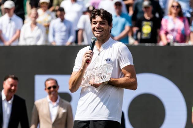 BOSS OPEN ATP250; 15.06.2025 Sieger der BOSS OPEN 2025: Taylor Fritz (USA) mit Trophy BOSS OPEN ATP250; Stuttgart, Tennisclub Weissenhof am 15.06.2025 Copyright: xBEAUTIFULxSPORTS Wunderlx