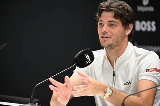 PK Pressekonferenz Taylor Fritz (USA) Portrait Gestik Geste Tennis Herren BOSS Open ATP, Tennis Herren 250 Stuttgart 2025 Weissenhof BOSS Open ATP 250 Stuttgart 2025