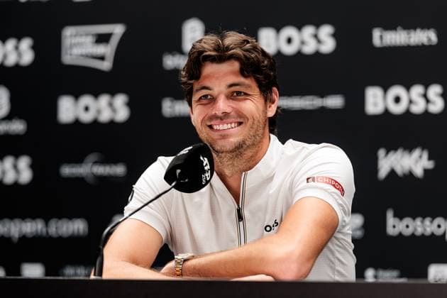 BOSS OPEN ATP250; 15.06.2025 Taylor Fritz (USA) während der Pressekonferenz, lächelt, lacht BOSS OPEN ATP250; Stuttgart, Tennisclub Weissenhof am 15.06.2025 Copyright: xBEAUTIFULxSPORTS Wunderlx