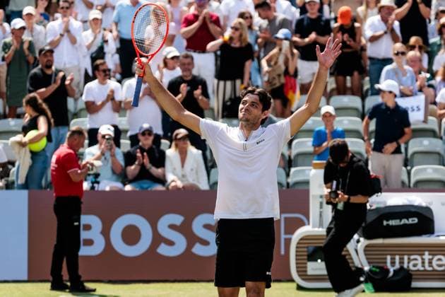 BOSS OPEN ATP250; 15.06.2025 Taylor Fritz (USA) nach dem Sieg im Match gegen Alexander Zverev (GER) BOSS OPEN ATP250; Stuttgart, Tennisclub Weissenhof am 15.06.2025 Copyright: xBEAUTIFULxSPORTS Wunderlx