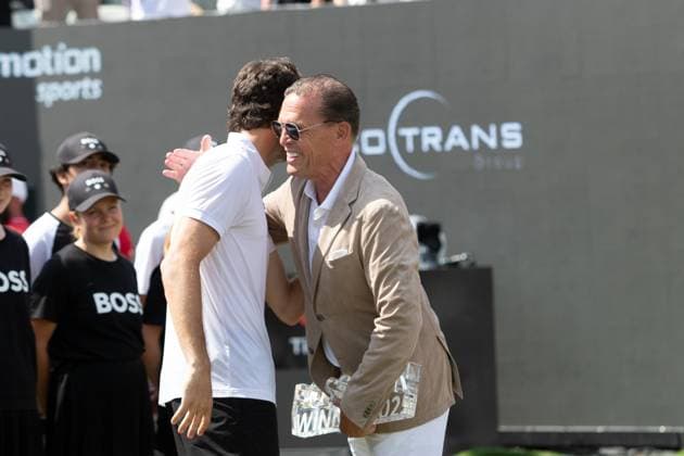 15.06.25 Tennis BOSS Open Stuttgart Weissenhof 2025 Deutschland, Stuttgart, 15.06.2025, Tennis, BOSS Open Stuttgart Weissenhof 2025: v.l. Taylor Fritz, Daniel Grieder (BOSS).
