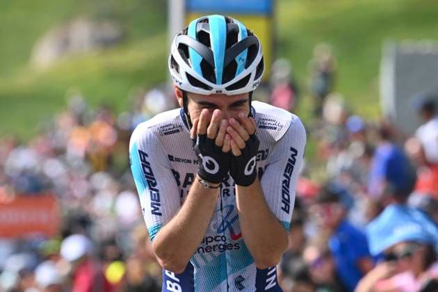 Criterium du Dauphine 2025 Stage 8 VAL-CENIS PLATEAU DU MONT-CENIS, FRANCE - JUNE 15 : Martinez Lenny (FRA) of Bahrain - Victorious wins during stage 8 of the 77th edition of Criterium du Dauphine Libere an UCI World Tour 2.UWT cycling road race stage for Men Elite of 133.3 km with start in Val-d Arc and finish in Val-Cenis Plateau du Mont-Cenis on June 15, 2025 in Val-Cenis Plateau du Mont-Cenis, France, 15 06 2025 ( Motordriver Kenny Verfaillie - Val-Cenis Plateau du Mont-Cenis France  Copyright: xVincentxKalutx