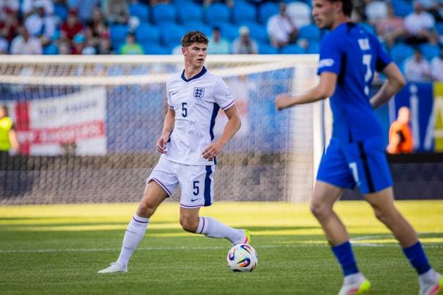 ENGLAND U21, U 21 - SLOVENIA U21 Charlie Cresswell of England during the UEFA European Under-21 Championship 2025 Group B football match between England U21 and Slovenia U21. Stadium Nitra Arena, Nitra, Slovakia, June 15, 2025. Photo by Branislav Racko Copyright: xx 080A3290
