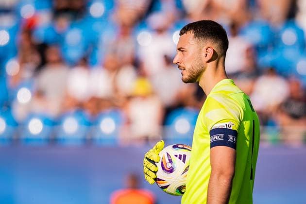 ENGLAND U21, U 21 - SLOVENIA U21 Martin Turk of Slovenia during the UEFA European Under-21 Championship 2025 Group B football match between England U21 and Slovenia U21. Stadium Nitra Arena, Nitra, Slovakia, June 15, 2025. Photo by Branislav Racko Copyright: xx 080A3665
