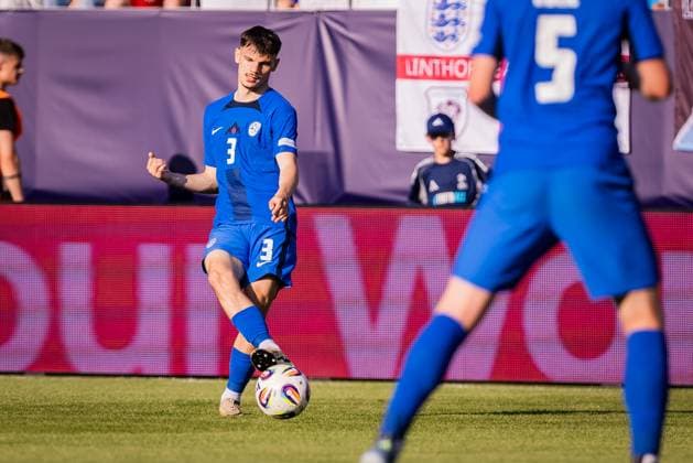 ENGLAND U21, U 21 - SLOVENIA U21 Srdan Kuzmic of Slovenia during the UEFA European Under-21 Championship 2025 Group B football match between England U21 and Slovenia U21. Stadium Nitra Arena, Nitra, Slovakia, June 15, 2025. Photo by Branislav Racko Copyright: xx 080A3669
