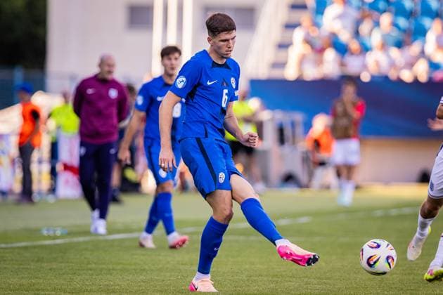 ENGLAND U21, U 21 - SLOVENIA U21 Zan Jevsenak of Slovenia during the UEFA European Under-21 Championship 2025 Group B football match between England U21 and Slovenia U21. Stadium Nitra Arena, Nitra, Slovakia, June 15, 2025. Photo by Branislav Racko Copyright: xx 080A3738