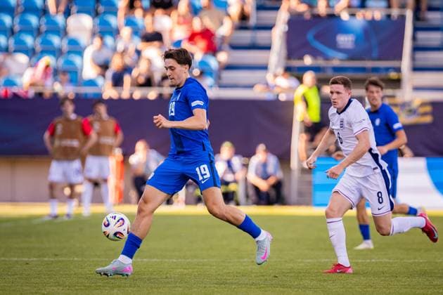 ENGLAND U21, U 21 - SLOVENIA U21 Enrik Ostrc of Slovenia during the UEFA European Under-21 Championship 2025 Group B football match between England U21 and Slovenia U21. Stadium Nitra Arena, Nitra, Slovakia, June 15, 2025. Photo by Branislav Racko Copyright: xx 080A3759