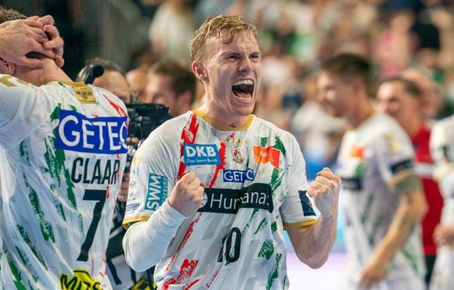 15.06.2025, Handball, Herren, Truckscout 25 EHF Final4 2025, Champions League, Final Four 2024, EHF, Finale, Füchse Berlin - SC Magdeburg, Gisli Thorgeir Kristjansson (SC Magdeburg) jubelt nach dem Sieg im Finale. Köln Lanxess Arena Nordrhein-Westfalen Deutschland