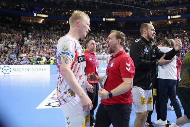 15.06.2025, xgox,Handball, EHF Champions League Finale, Fuechse Berlin - SC Magdeburg v.l. Magnus Saugstrup (Magdeburg, 23), Mathias Fehse Koeln