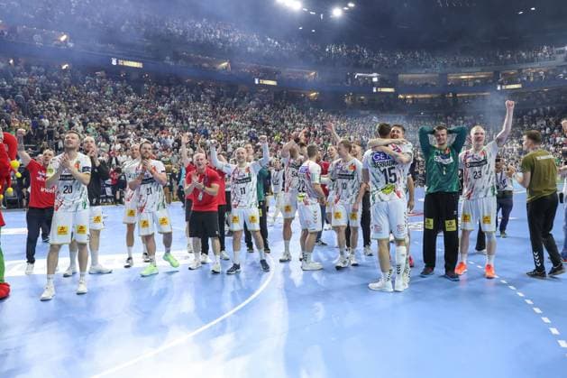 15.06.2025, xgox,Handball, EHF Champions League Finale, Fuechse Berlin - SC Magdeburg v.l. Magdeburg Jubel ueber den Sieg, Jubel nach Spielende Koeln